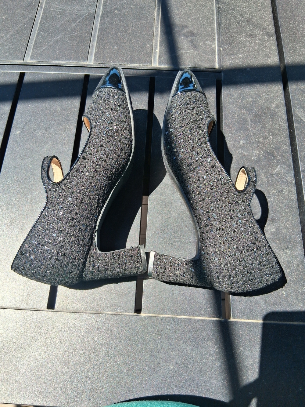 Black Mary Jane Heels with Patent Cap Toe - Picture 6 of 10